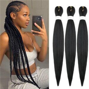 Black Pre Stretched Braiding Hair 26 inch 3 pack #1B Prestretched Kanekalon Hair